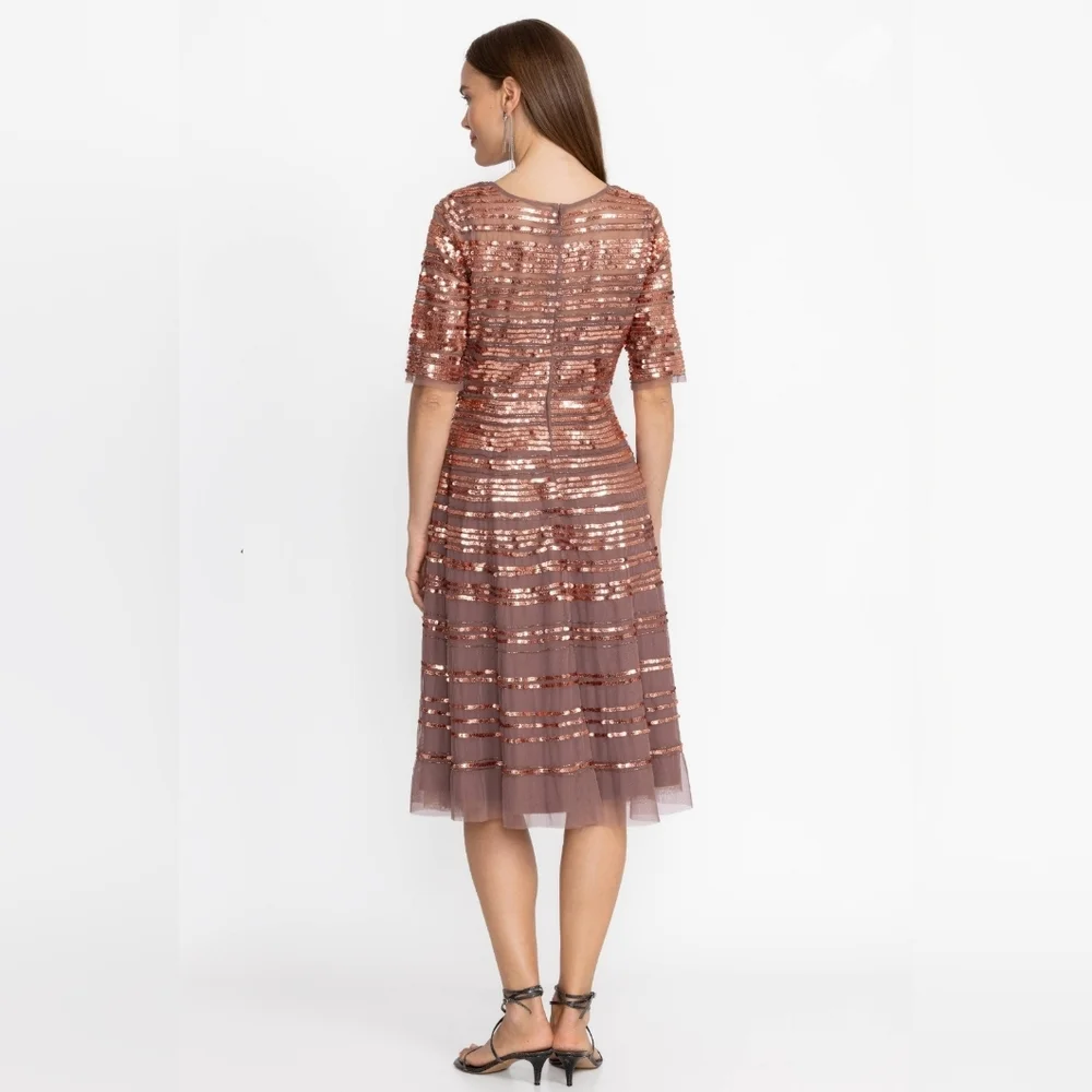 NWT Size 10 Johnny Was Sepia Beaded Sequin Midi Cocktail Dress - Picture 5 of 9